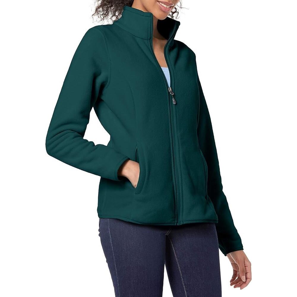 NWT Amazon Essentials Women's Full-Zip Polar Fleece Jacket Dark Green Size S‎